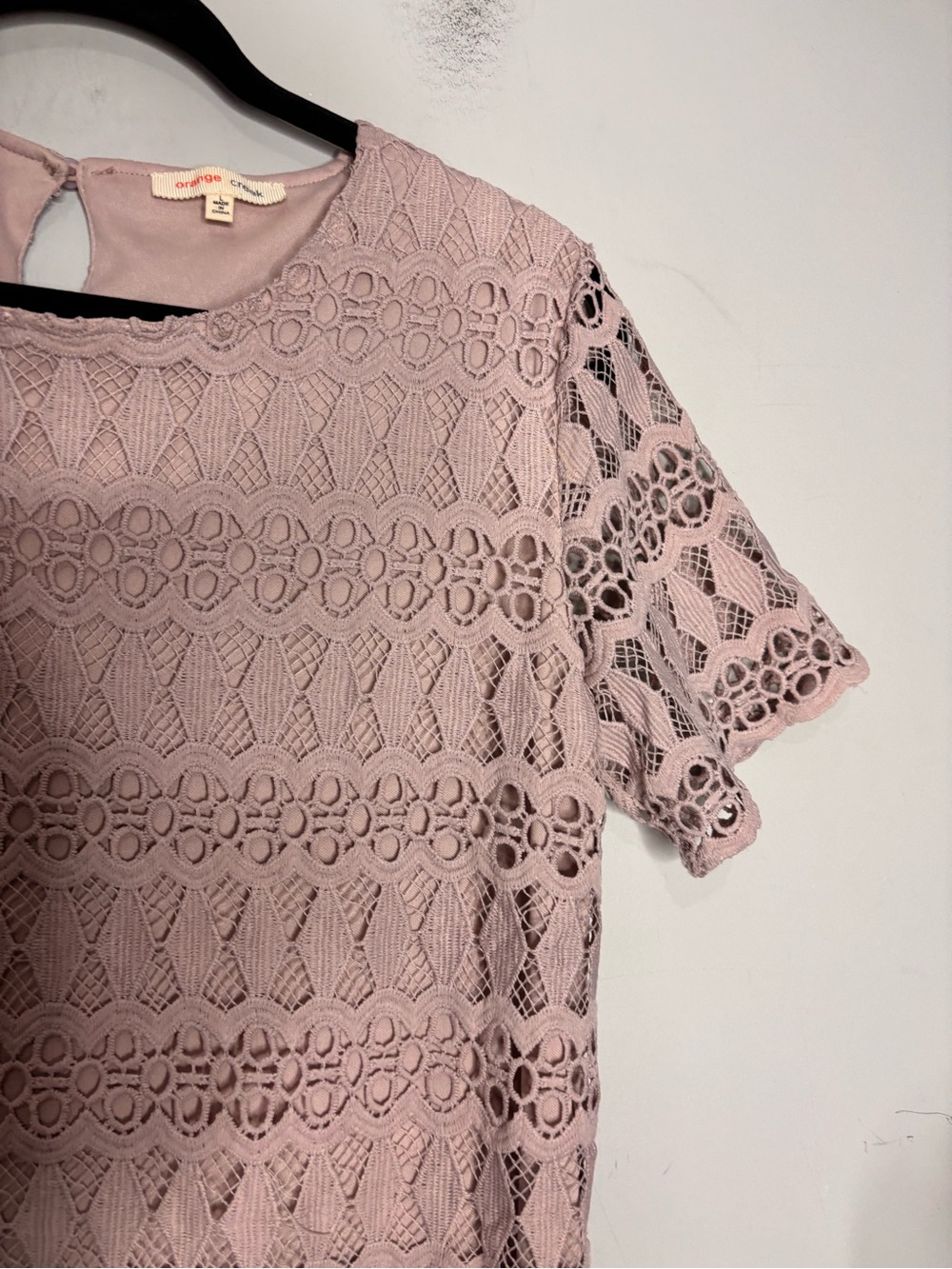 Orange Creek Mauve Lace Short Sleeve Layered Shift Midi Dress, size L - Picture 4 of 15